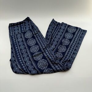 Arolina Navy Blue Mandala Print High-Waisted Wide-Leg Leggings – Size XL